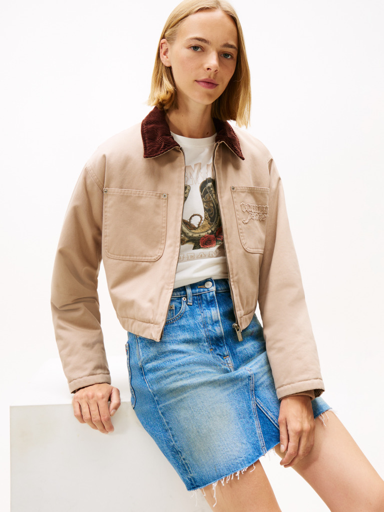 Beige Logo Appliqué Padded Cropped Coach Jacket  Women