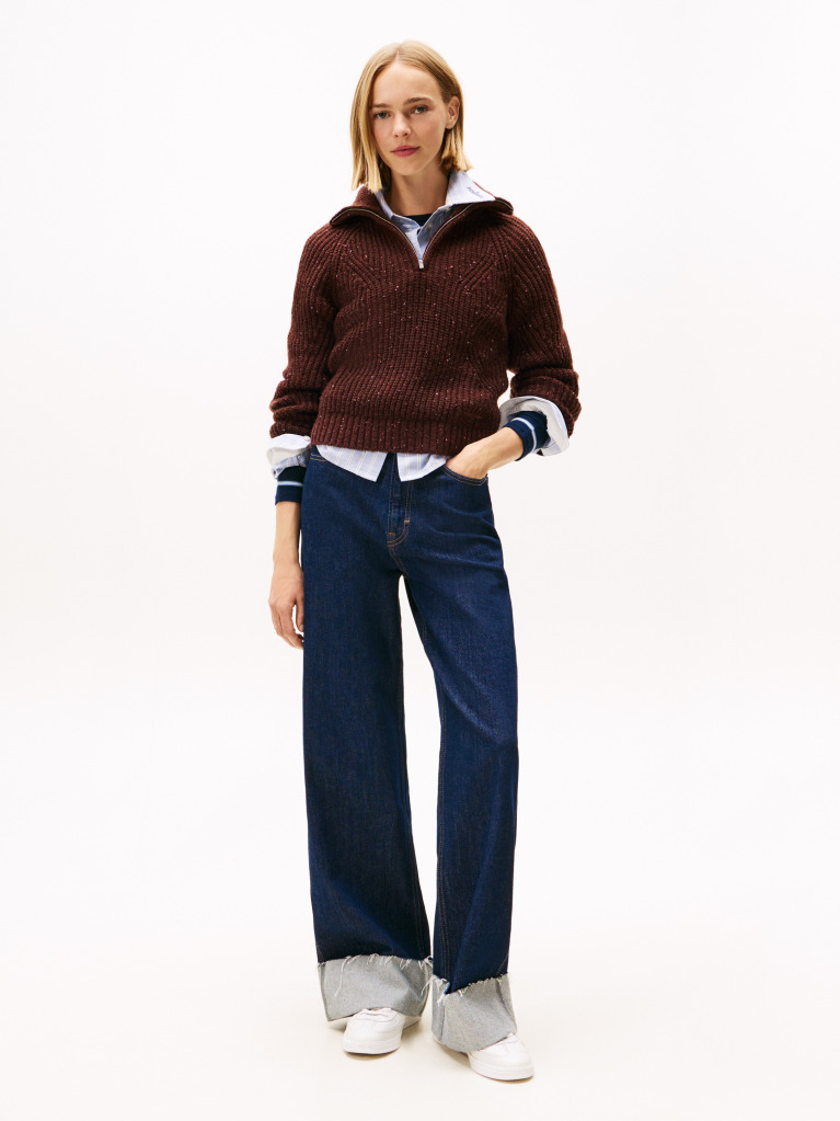 Brown Logo Half-Zip Jumper With Wool  Women