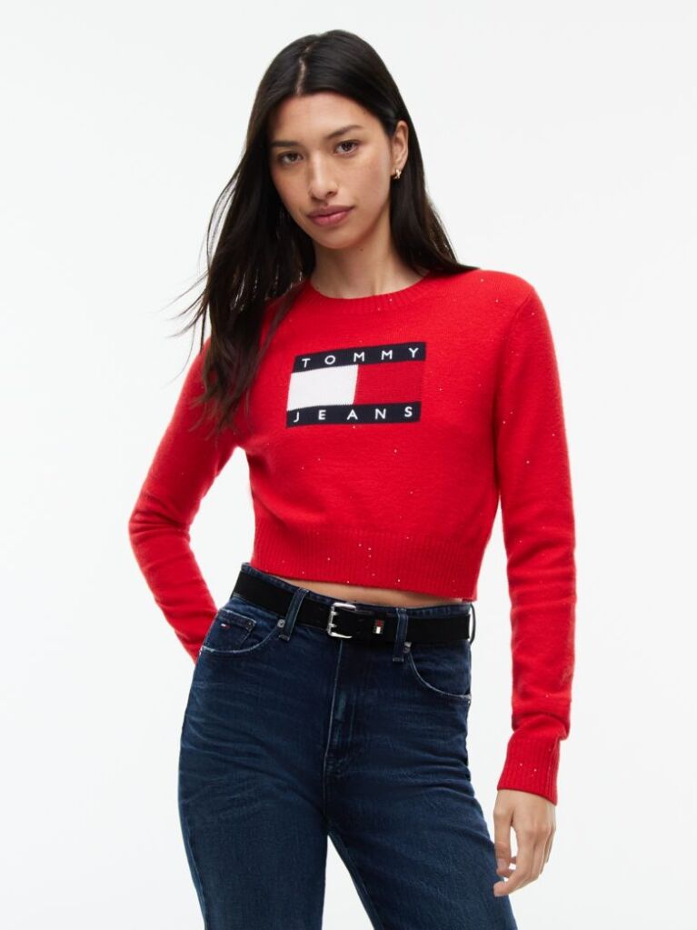Κόκκινο Πουλόβερ Σε Slim Γραμμή Με Σημαία Tommy  Γυναίκες