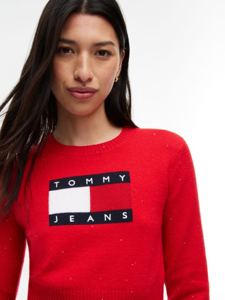 Κόκκινο Πουλόβερ Σε Slim Γραμμή Με Σημαία Tommy  Γυναίκες