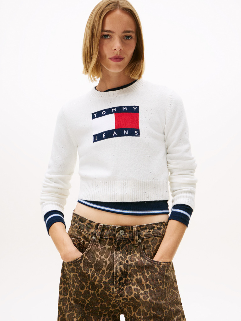 Άσπρο Πουλόβερ Σε Slim Γραμμή Με Σημαία Tommy  Γυναίκες