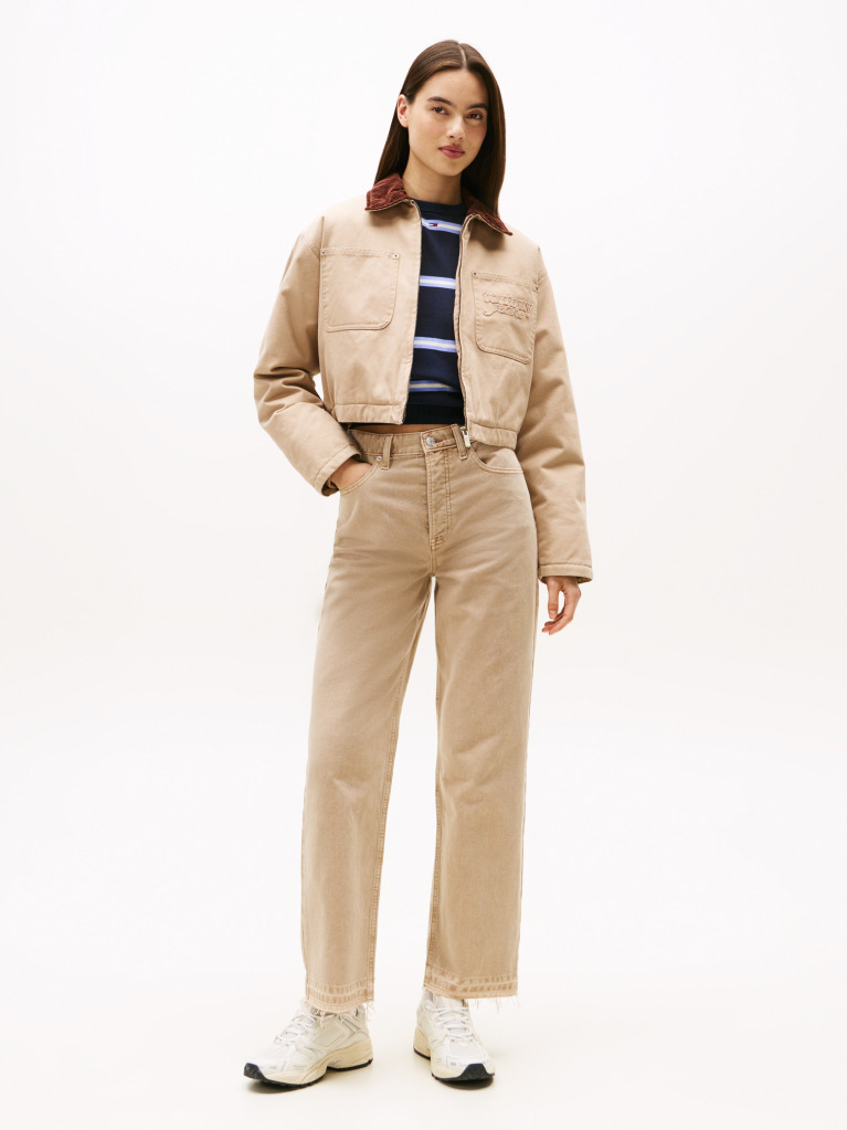 Beige Raw Hem Slim Straight Leg Jeans  Women