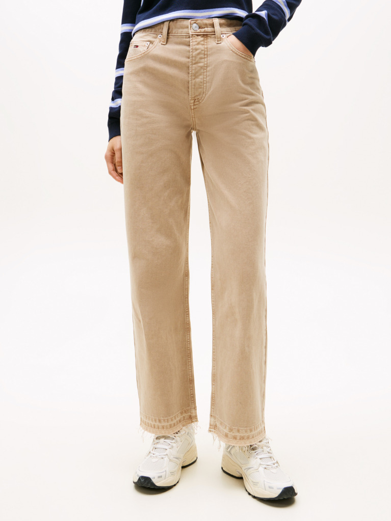 Beige Raw Hem Slim Straight Leg Jeans  Women