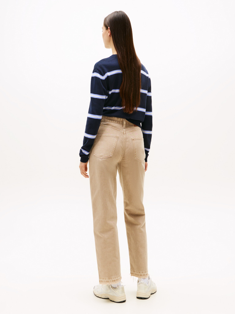 Beige Raw Hem Slim Straight Leg Jeans  Women