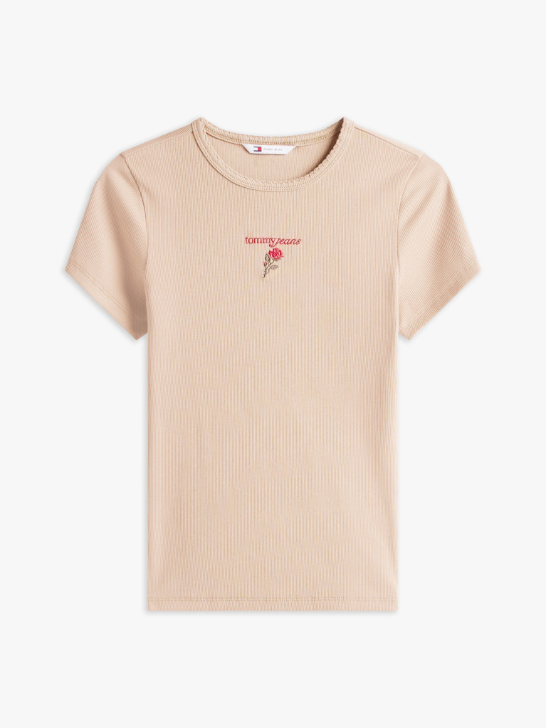 Beige Logo Embroidery Slim T-Shirt  Women