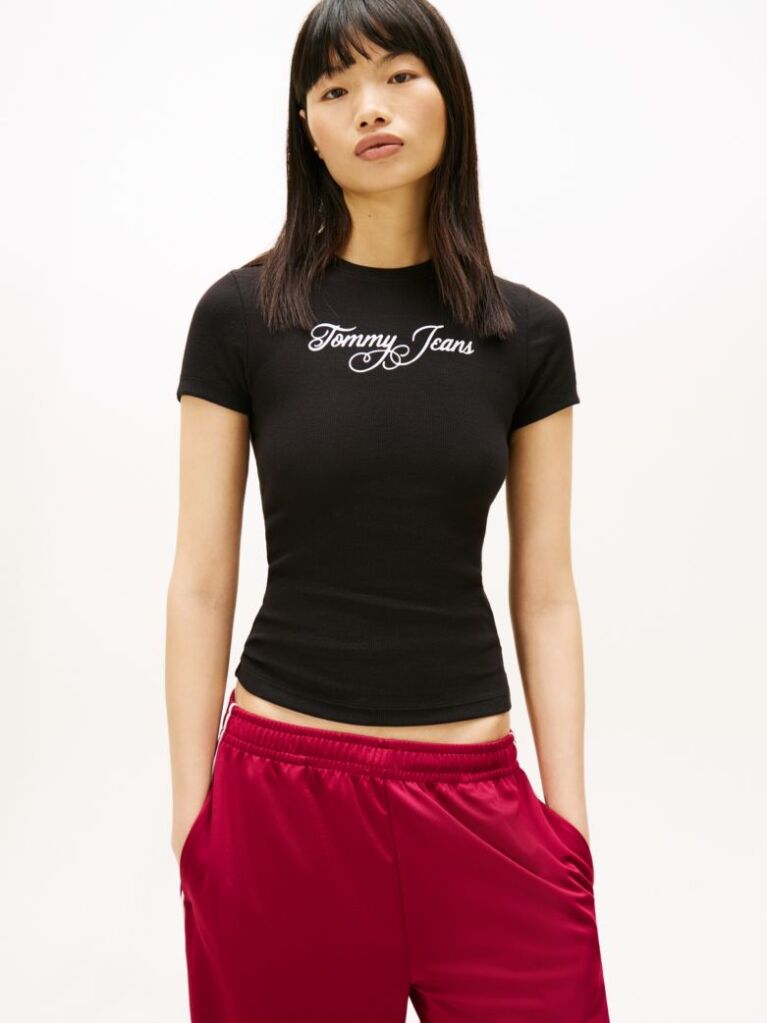 Μαύρο Essential Ριμπ T-Shirt Σε Slim Γραμμή  Γυναίκες