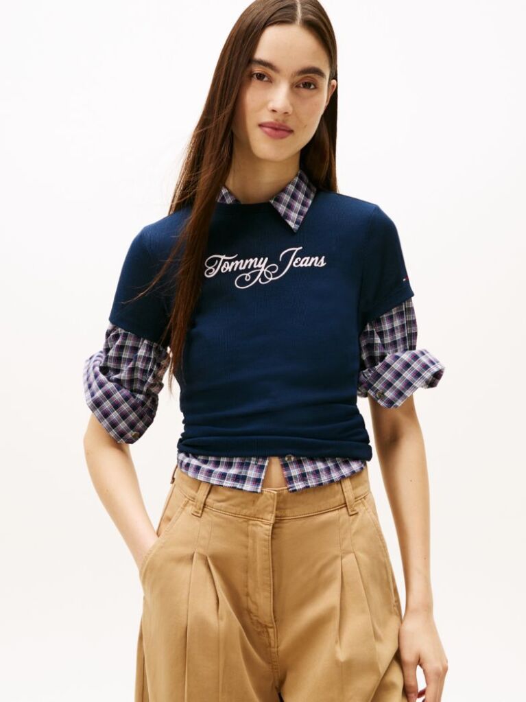 Μπλε Essential Ριμπ T-Shirt Σε Slim Γραμμή  Γυναίκες