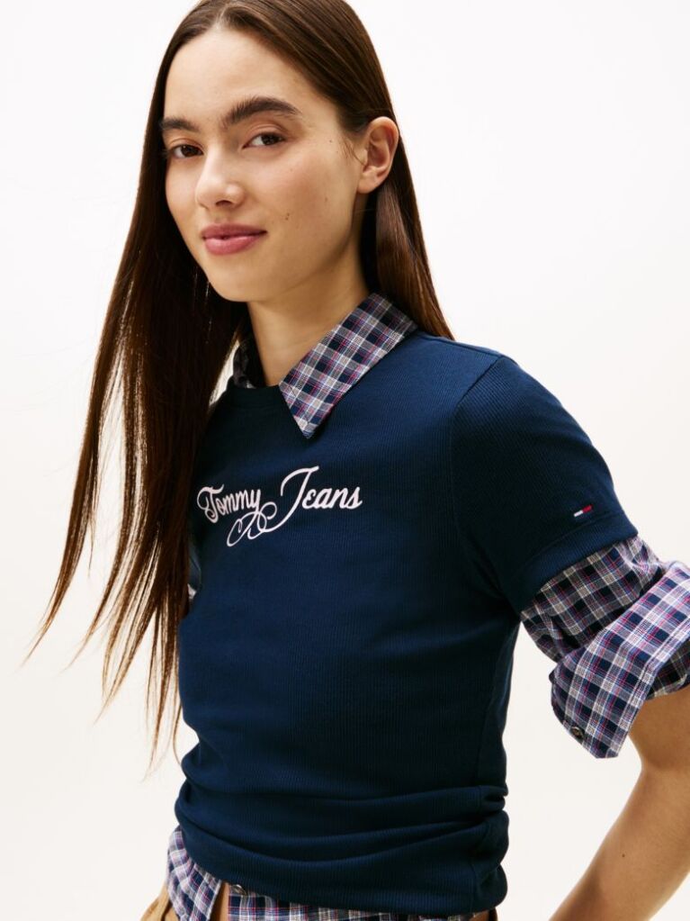 Μπλε Essential Ριμπ T-Shirt Σε Slim Γραμμή  Γυναίκες