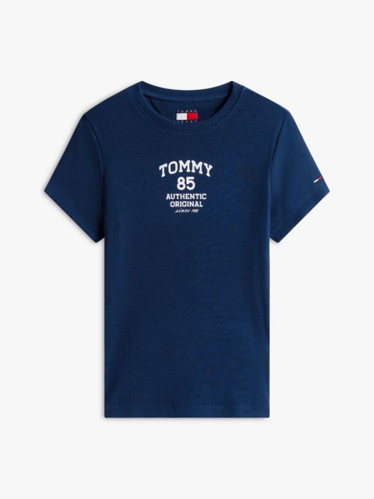 Μπλε Ριμπ Slim T-Shirt Με Λογότυπο  Γυναίκες