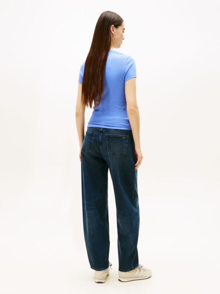 Μπλε Ριμπ Slim T-Shirt Με Λογότυπο  Γυναίκες