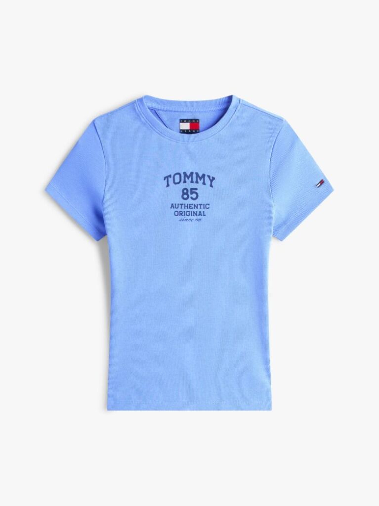 Μπλε Ριμπ Slim T-Shirt Με Λογότυπο  Γυναίκες