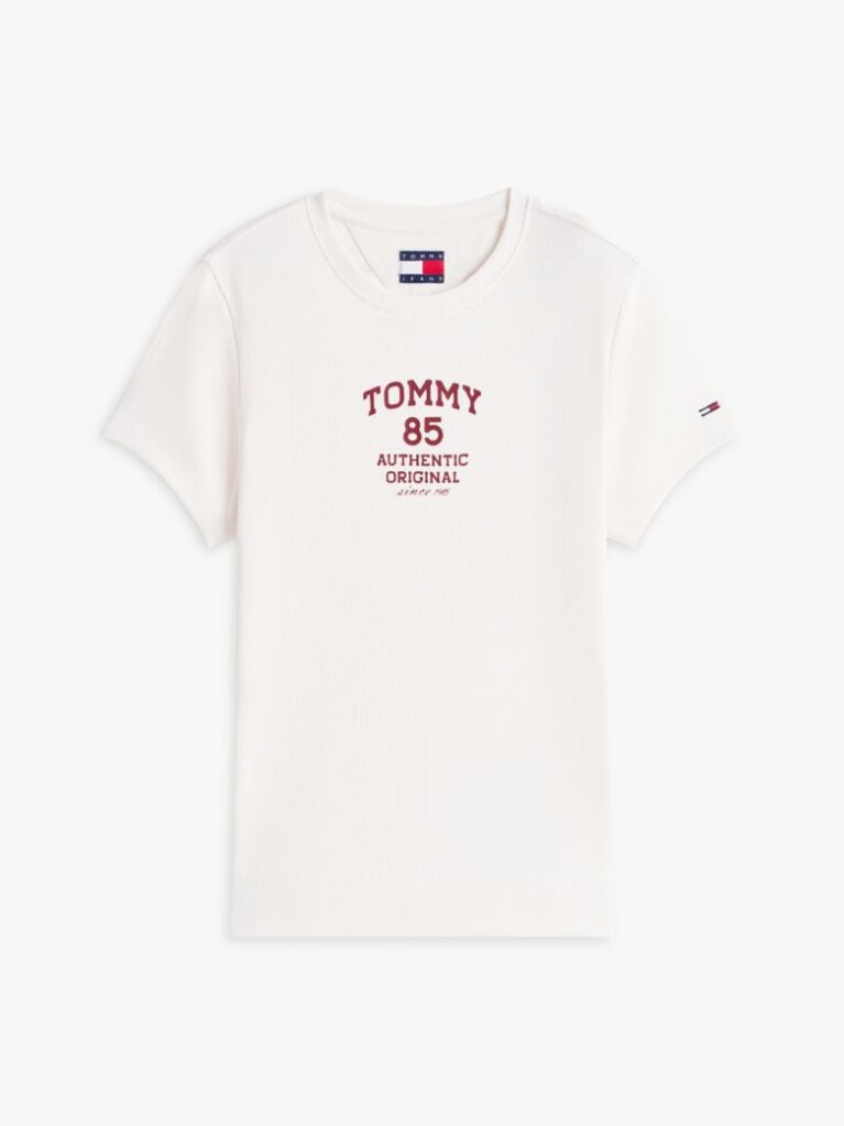 Άσπρο Ριμπ Slim T-Shirt Με Λογότυπο  Γυναίκες