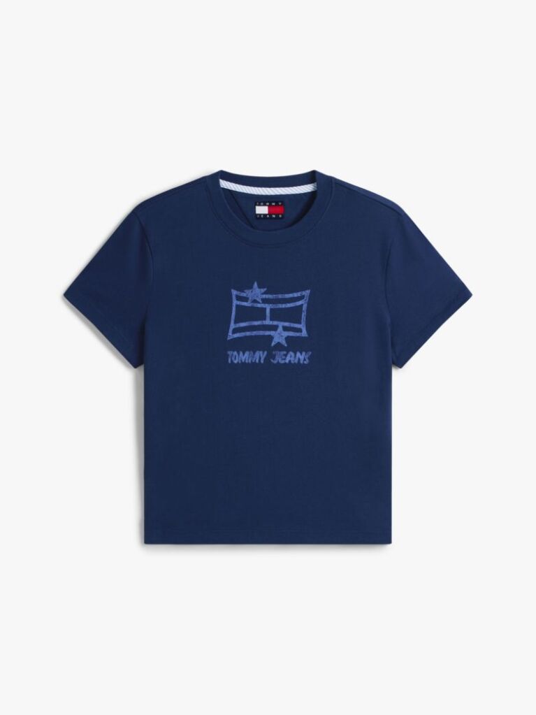 Blue Regular Short Sleeve Star Logo T-Shirt  Women