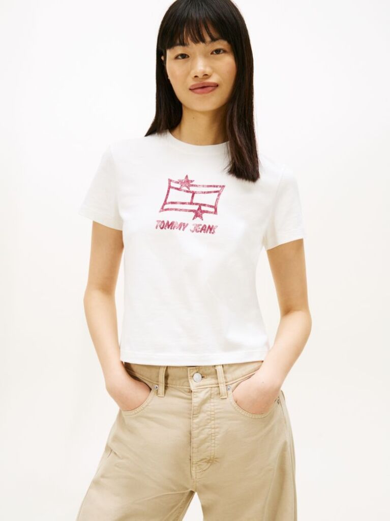 Beige Regular Short Sleeve Star Logo T-Shirt  Women