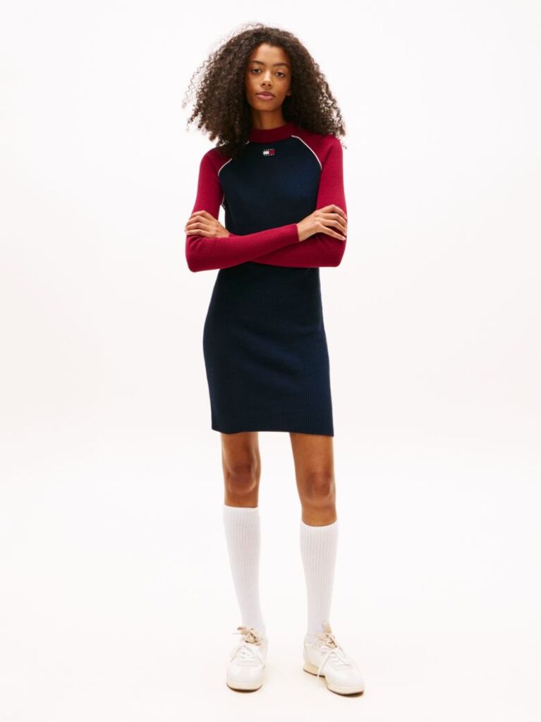 Blue Colour-Blocked Mini Jumper Dress  Women