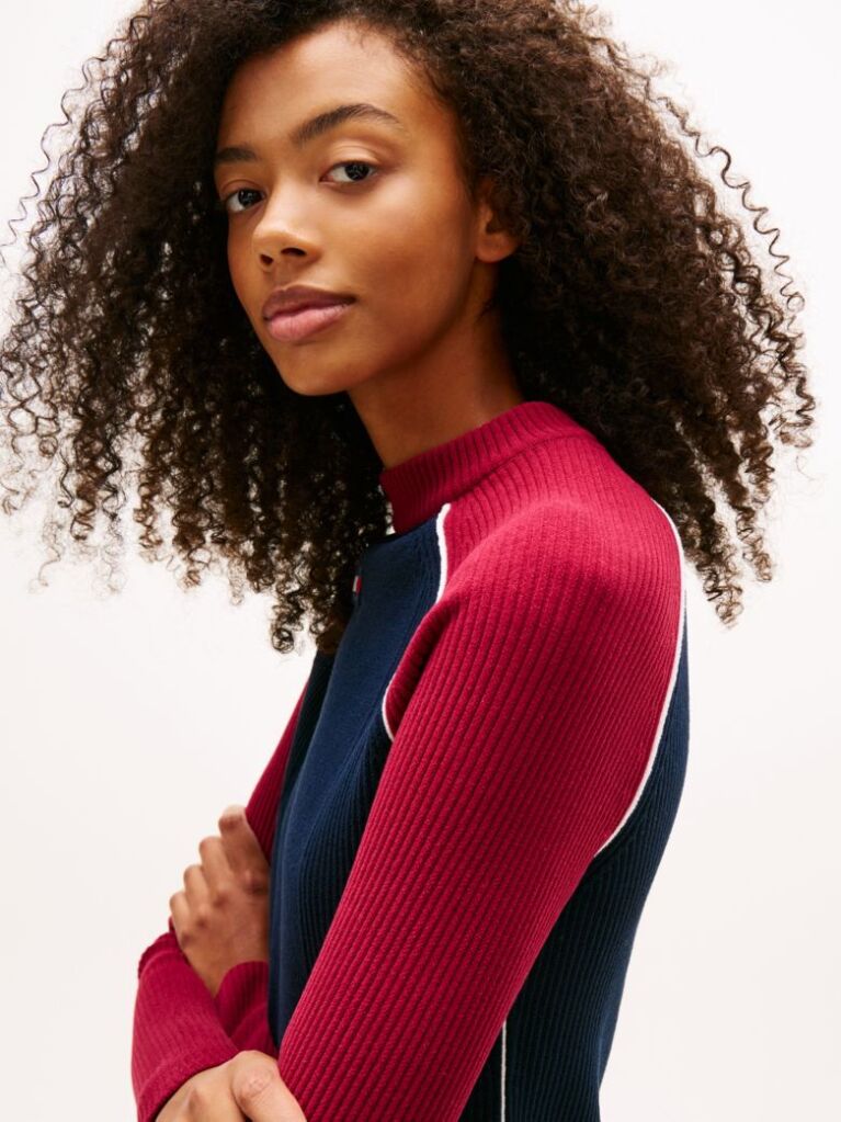 Blue Colour-Blocked Mini Jumper Dress  Women