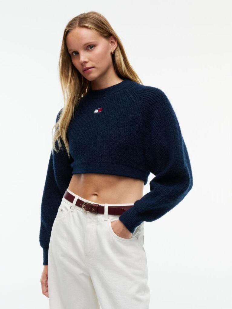 Blue Tommy Badge Crop Jumper With Alpaca  Women