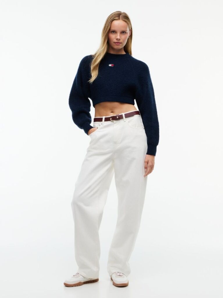Blue Tommy Badge Crop Jumper With Alpaca  Women