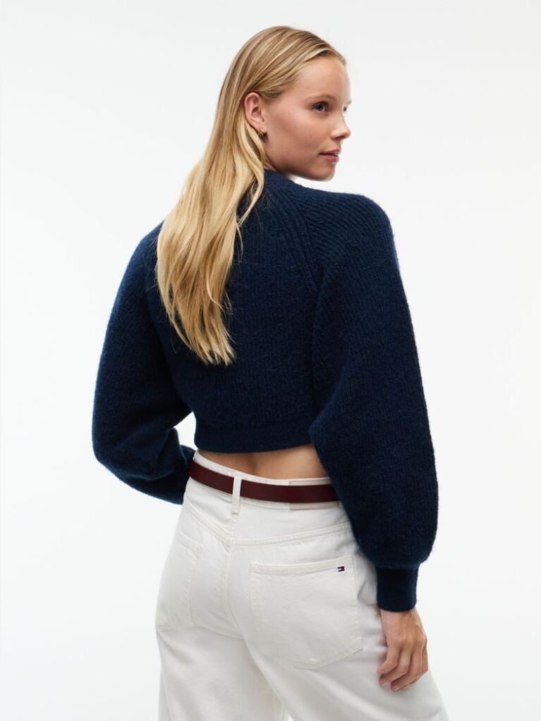 Blue Tommy Badge Crop Jumper With Alpaca  Women