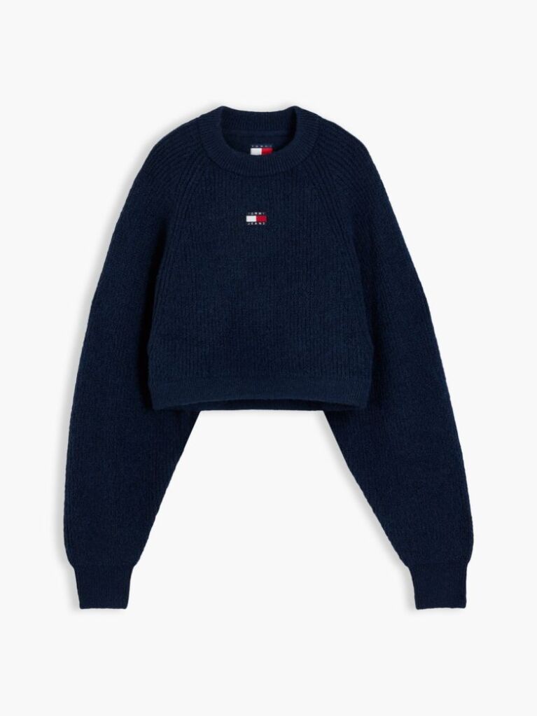 Blue Tommy Badge Crop Jumper With Alpaca  Women