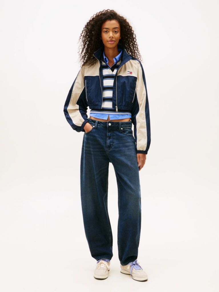 Blue Tommy Badge Colour-Blocked Piping Crinkle Jacket  Women