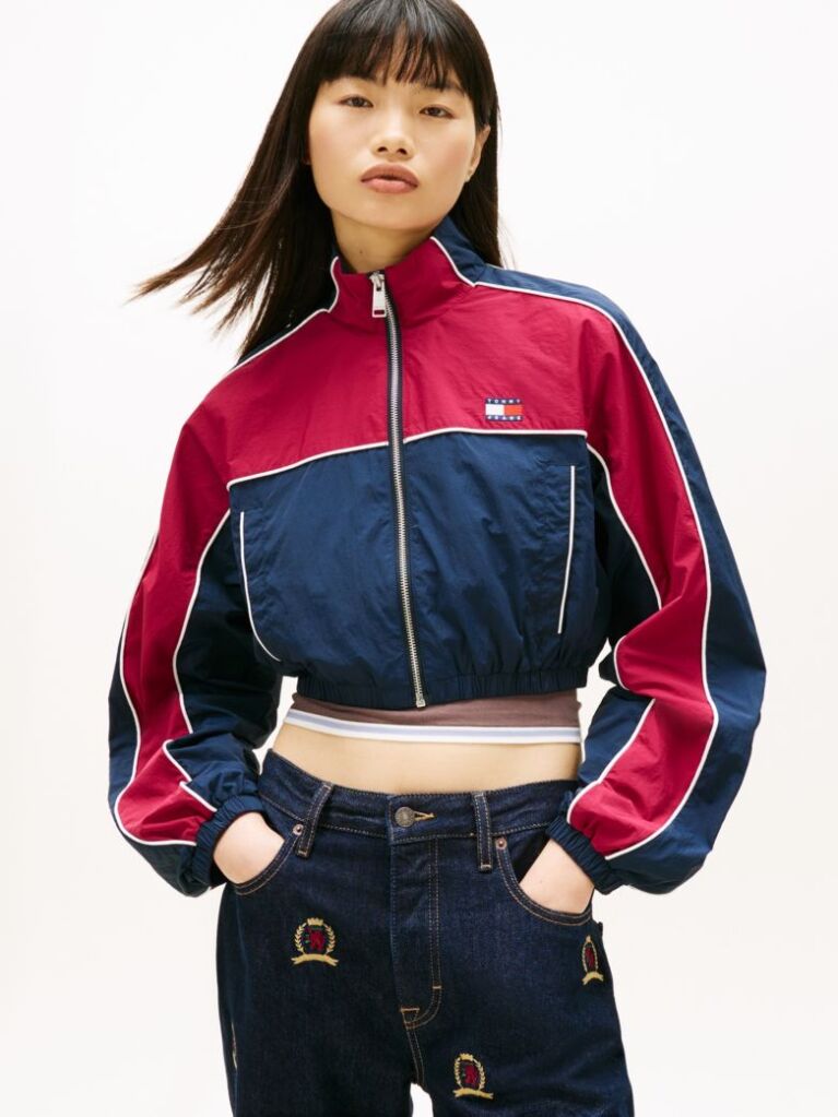 Pink Tommy Badge Colour-Blocked Piping Crinkle Jacket  Women