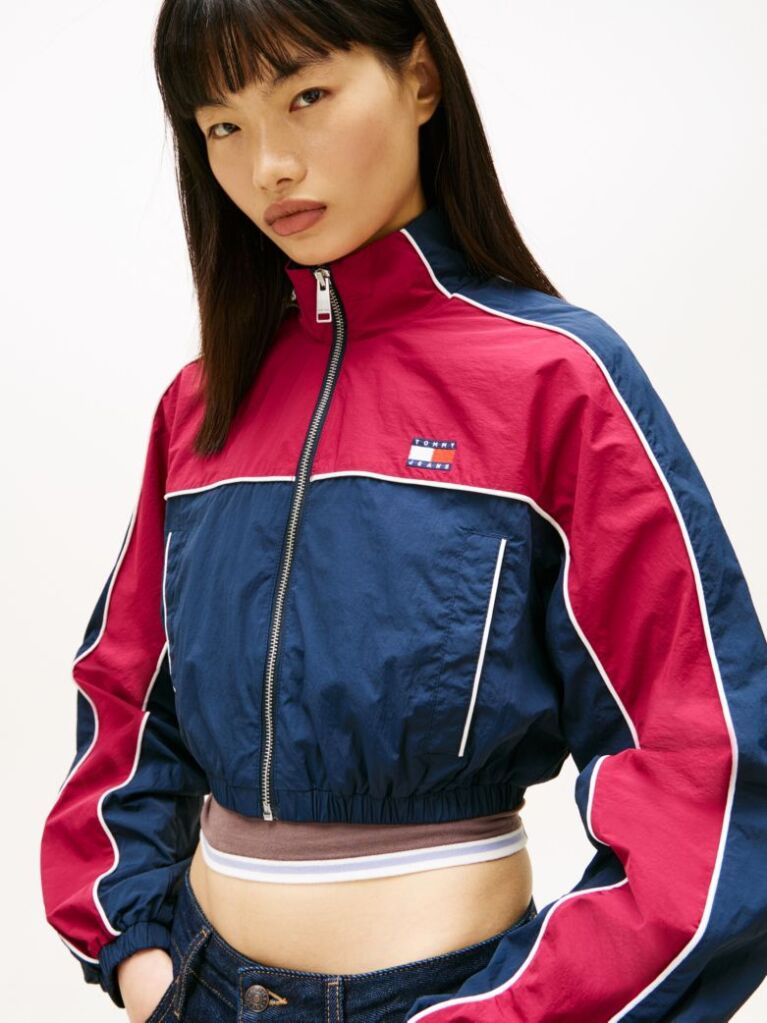 Pink Tommy Badge Colour-Blocked Piping Crinkle Jacket  Women