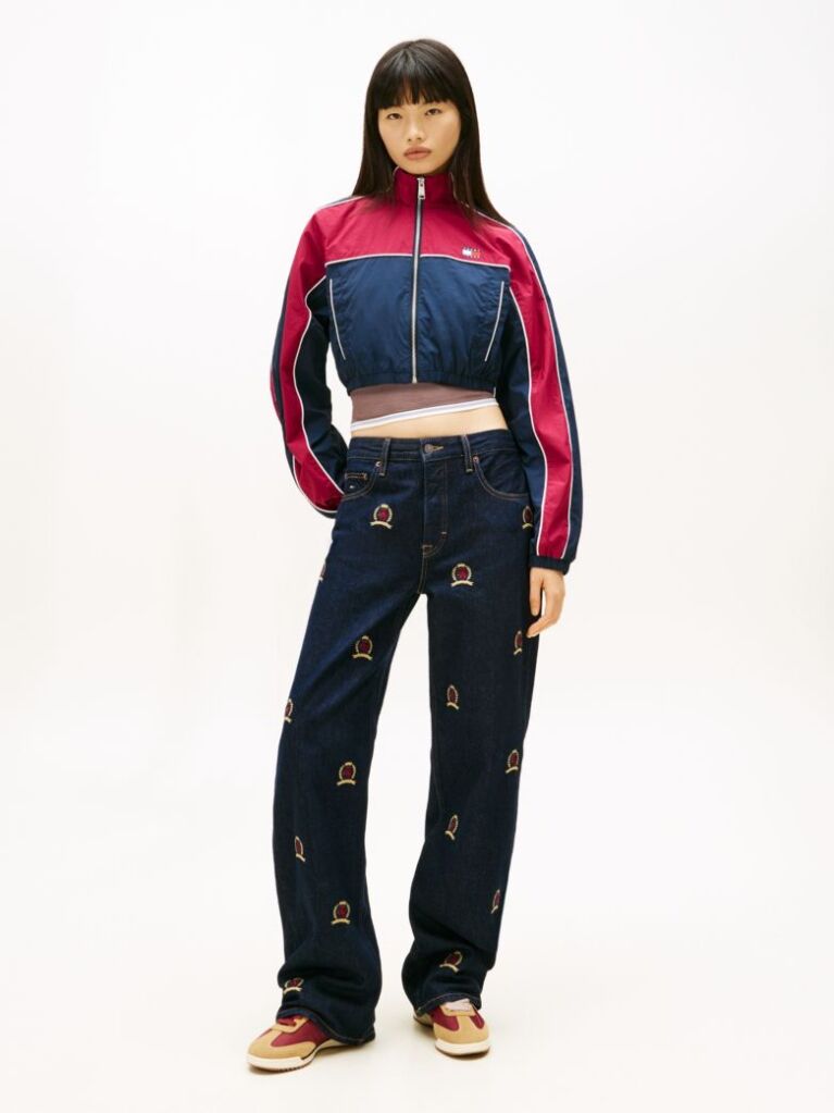 Pink Tommy Badge Colour-Blocked Piping Crinkle Jacket  Women