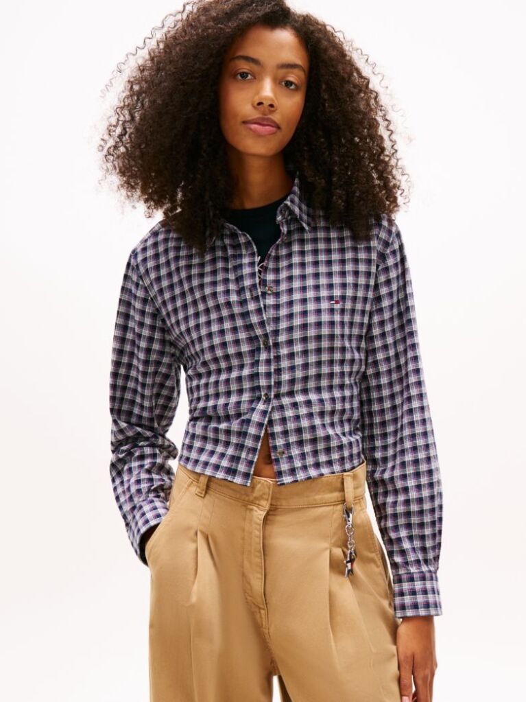 Multi Regular Fit Tie Back Check Seersucker Shirt  Women