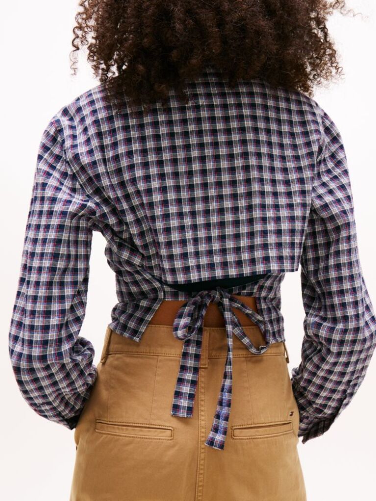Multi Regular Fit Tie Back Check Seersucker Shirt  Women
