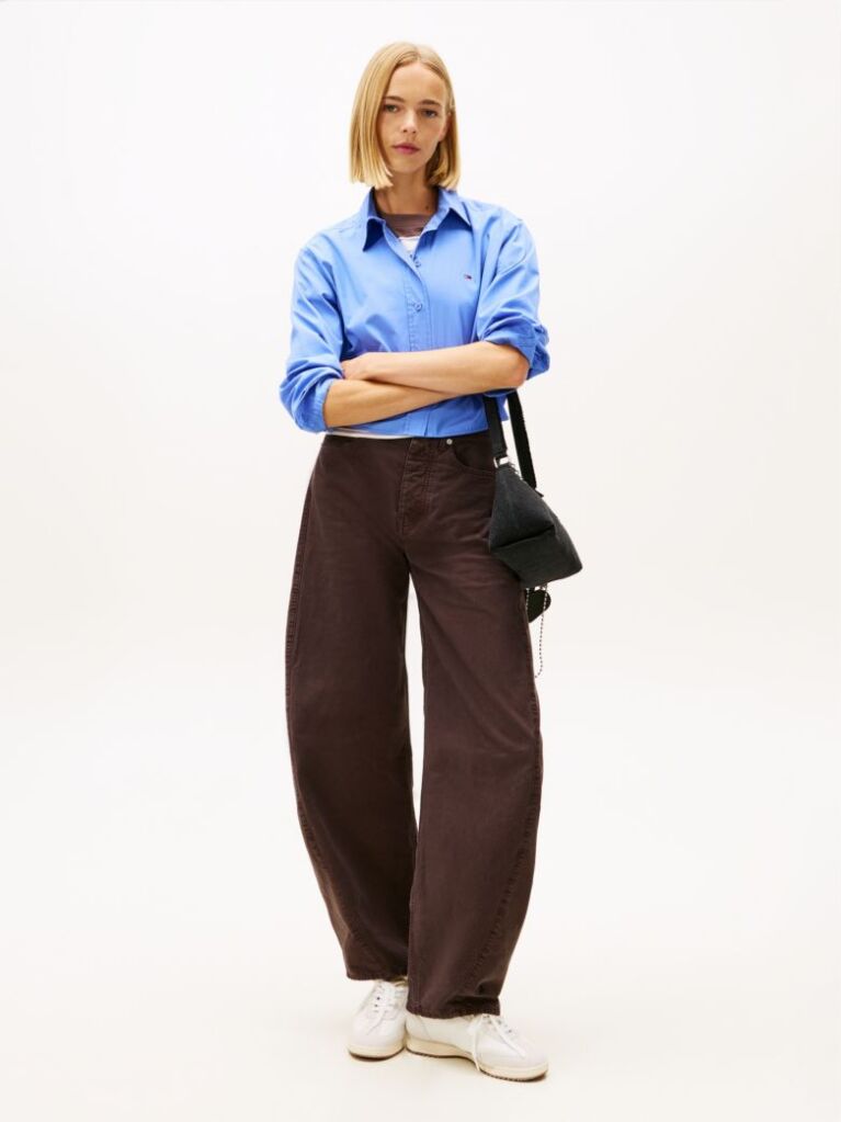 Blue Relaxed Fit Cropped Poplin Shirt  Women