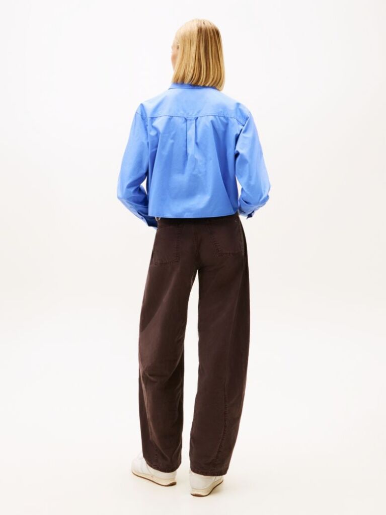 Blue Relaxed Fit Cropped Poplin Shirt  Women