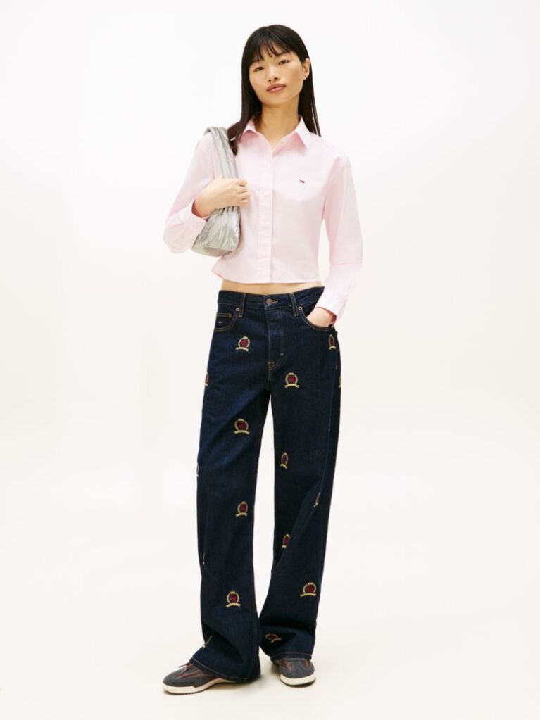 Pink Relaxed Fit Cropped Poplin Shirt  Women