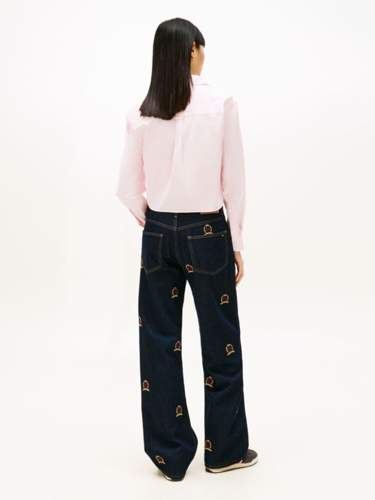 Pink Relaxed Fit Cropped Poplin Shirt  Women