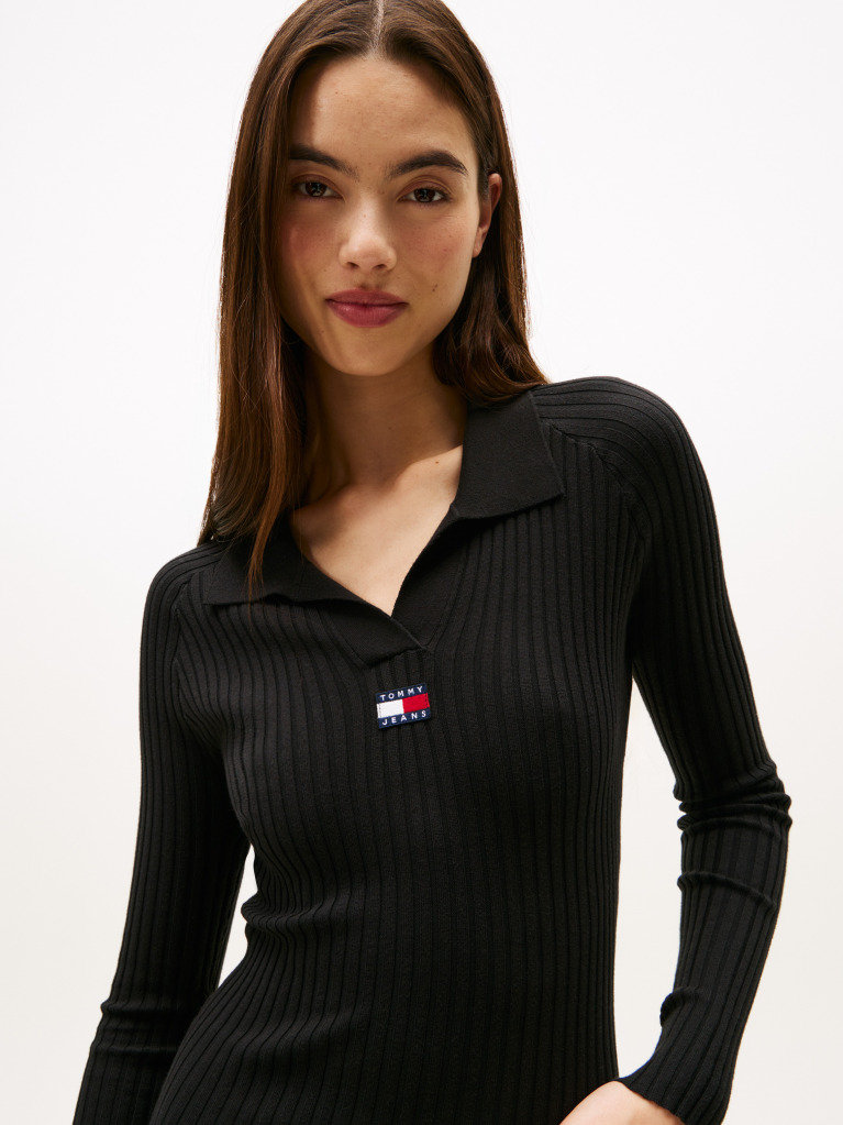 Μαύρο Μίντι Πλεκτό Φόρεμα Σε Slim Γραμμή Με Σήμα Tommy  Γυναίκες