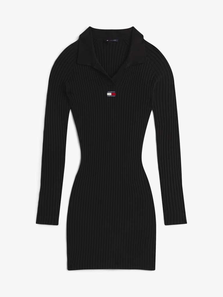 Μαύρο Μίντι Πλεκτό Φόρεμα Σε Slim Γραμμή Με Σήμα Tommy  Γυναίκες