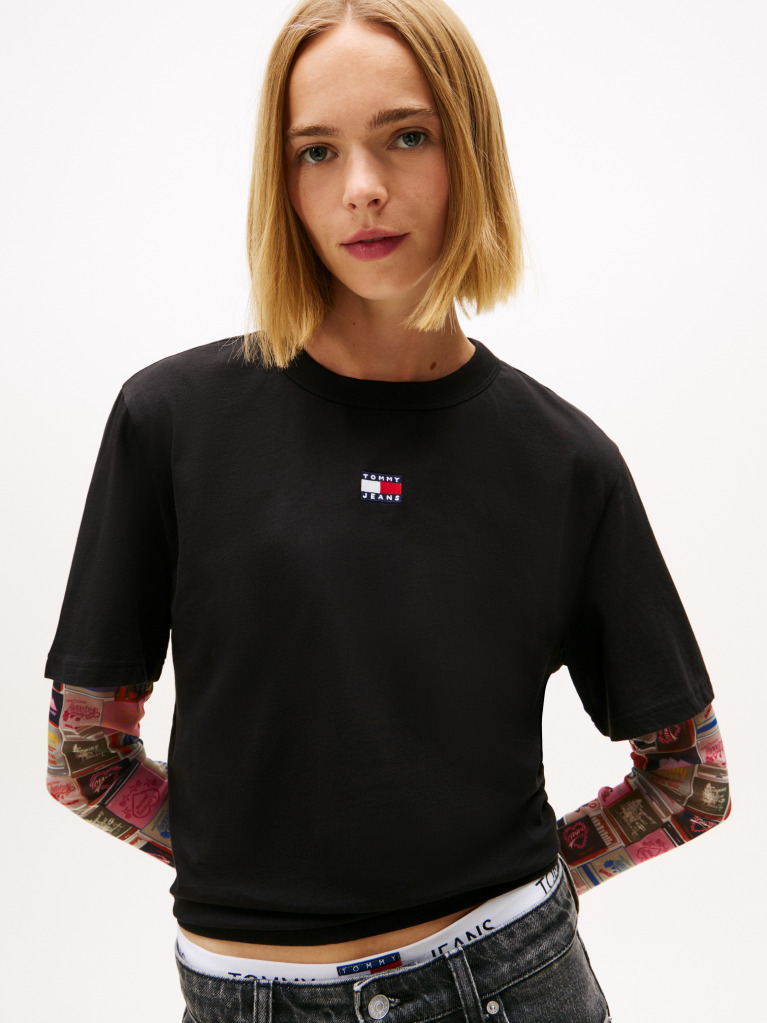 Black Boxy Badge Tee  Women