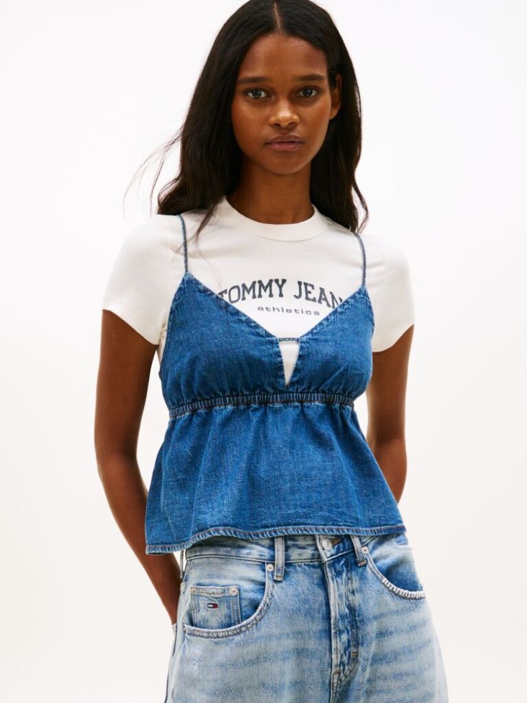 Denim Slim Τοπ Με Λαιμόκοψη V Και Λεπτές Τιράντες  Γυναίκες