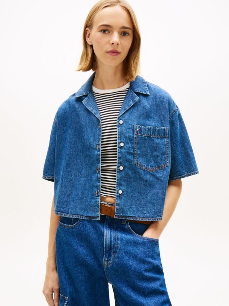 Denim Άνετο Cropped Πουκάμισο  Γυναίκες