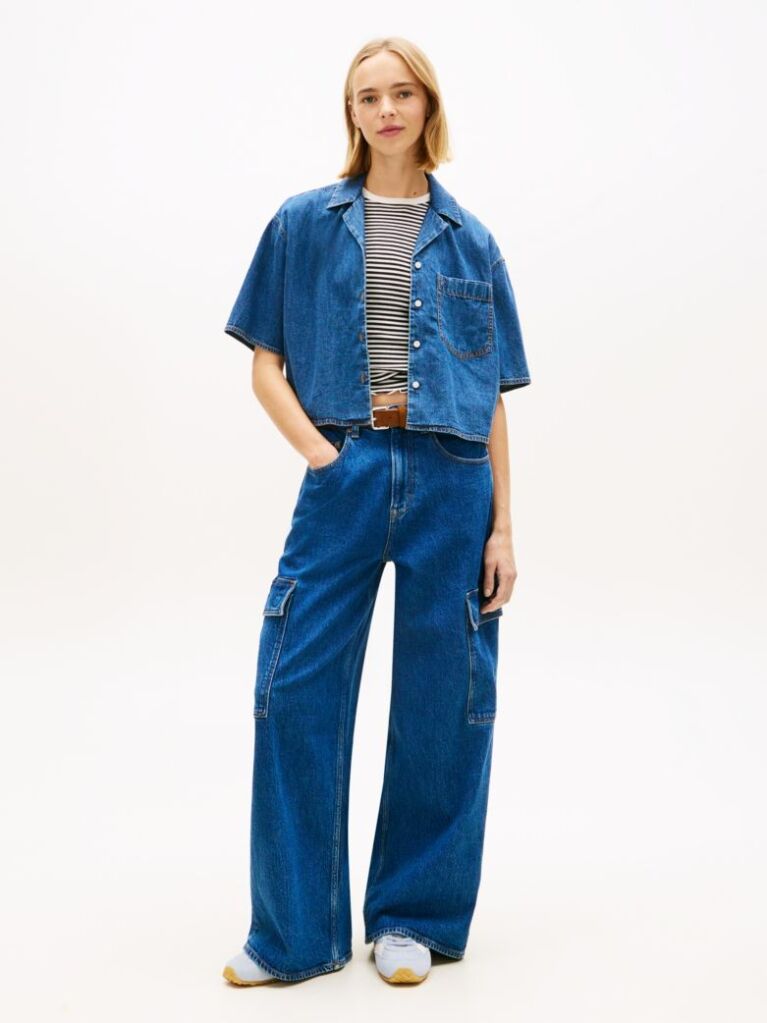 Denim Άνετο Cropped Πουκάμισο  Γυναίκες