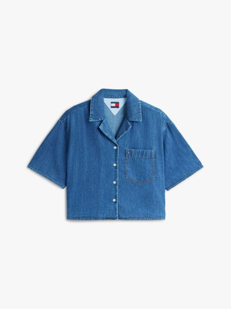 Denim Άνετο Cropped Πουκάμισο  Γυναίκες