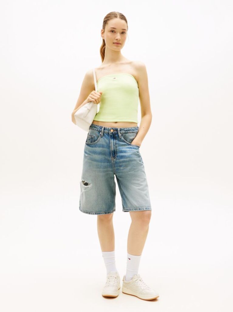 Green Ribbed Slim Bandeau Top  Women