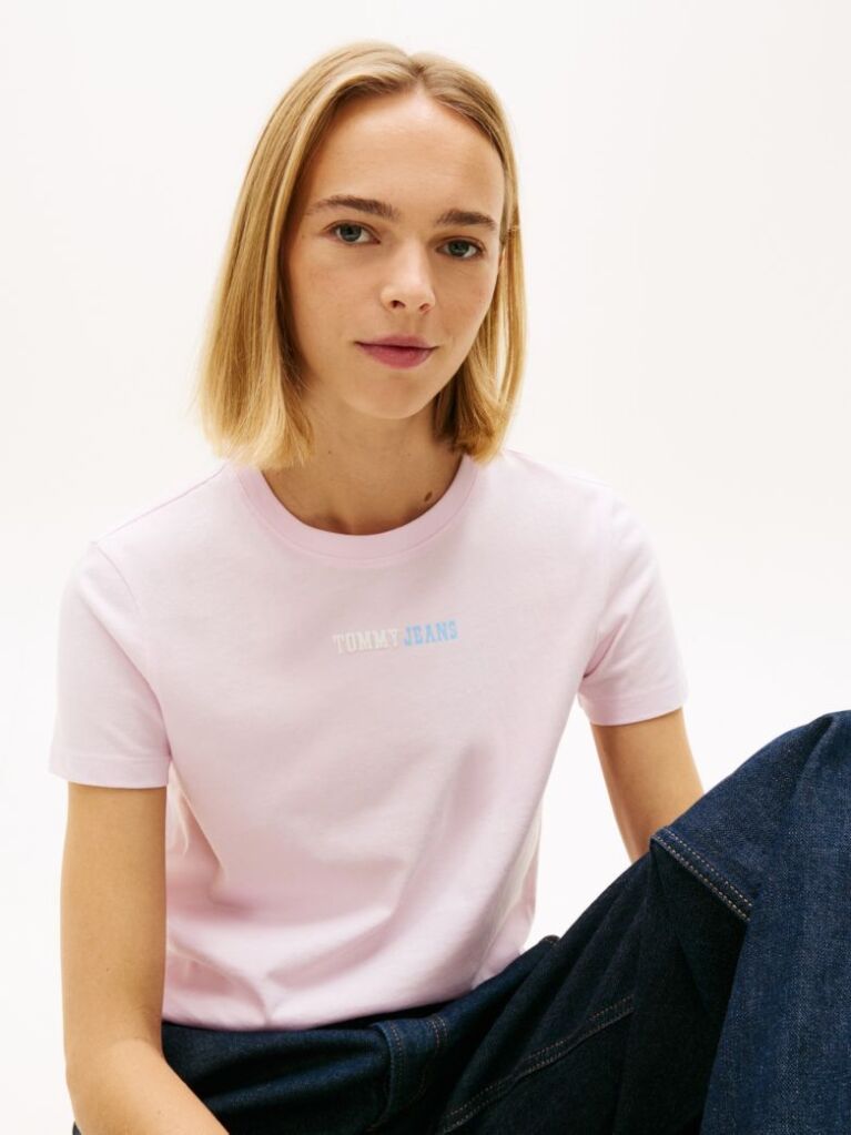 Ροζ T-Shirt Με Λογότυπο Και Κλασική Λαιμόκοψη  Γυναίκες