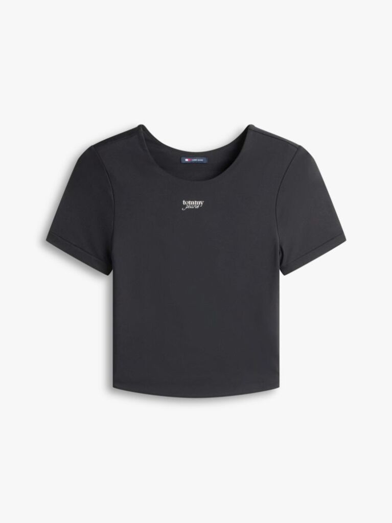 Black Athleisure Metal Logo Slim T-Shirt  Women