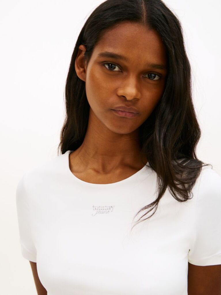 White Athleisure Metal Logo Slim T-Shirt  Women
