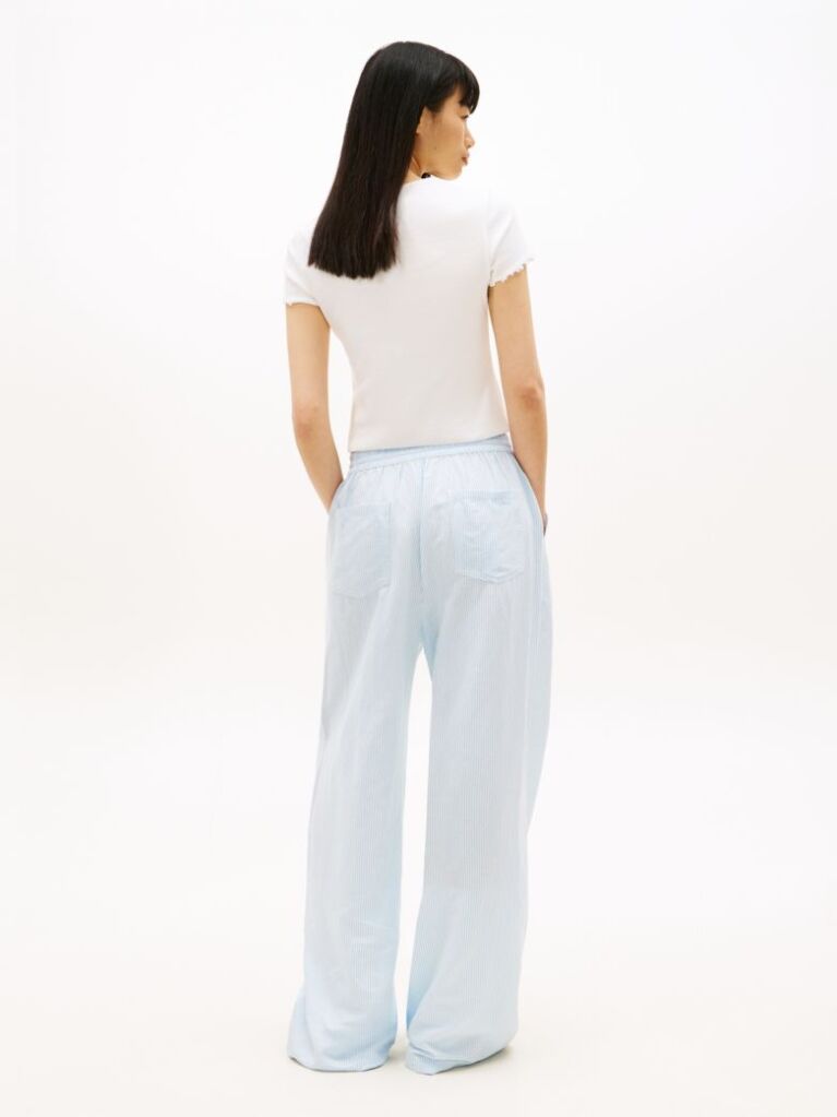 Blue Loose Linen Blend Drawstring Trousers  Women