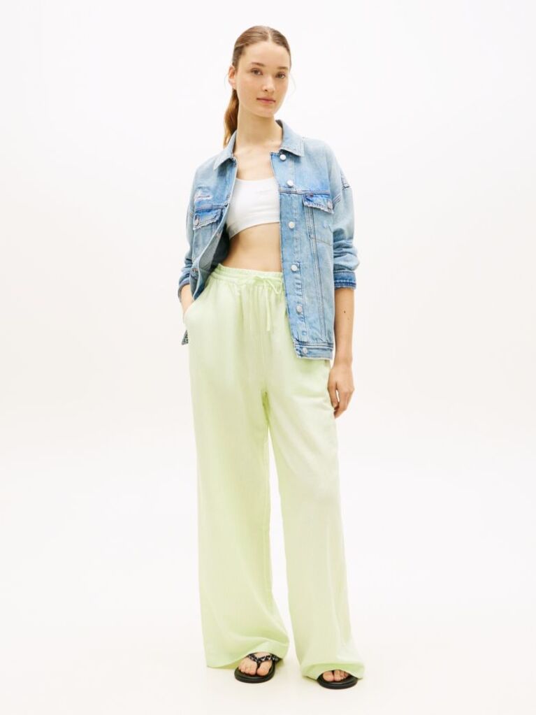 Green Loose Linen Blend Drawstring Trousers  Women