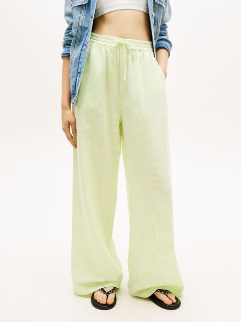 Green Loose Linen Blend Drawstring Trousers  Women
