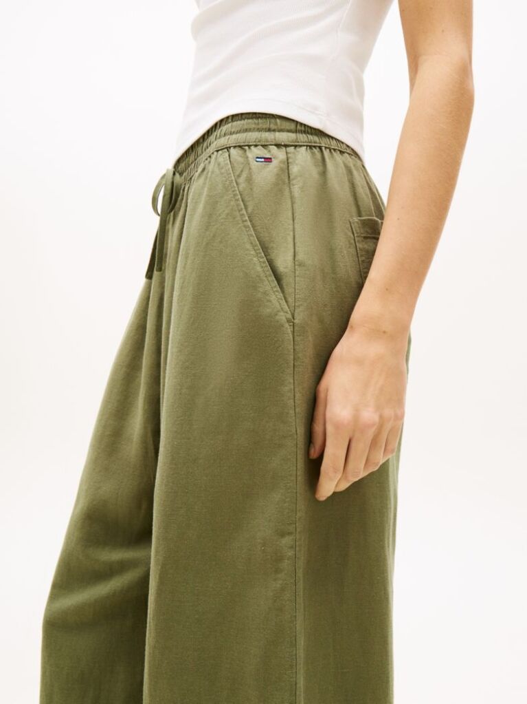 Green Loose Linen Blend Drawstring Trousers  Women