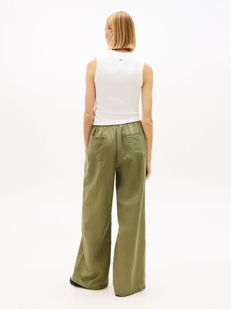 Green Loose Linen Blend Drawstring Trousers  Women
